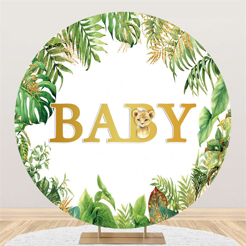 Lofaris Green Leaves And Leopard Round Gold Baby Shower Backdrop