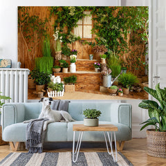 Lofaris Green Leaves And Plants With Wooden Stairs Backdrop