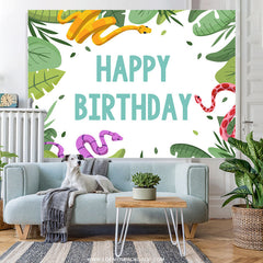 Lofaris Green Leaves And Snake Happy Birthday Backdrop Banner