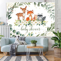 Lofaris Green Leaves And White Floral Baby Shower Backdrop