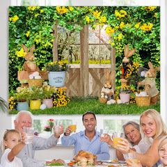 Lofaris Green Leaves And Yellow Flowers Happy Easter Backdrop