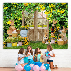 Lofaris Green Leaves And Yellow Flowers Happy Easter Backdrop