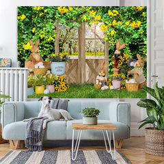 Lofaris Green Leaves And Yellow Flowers Happy Easter Backdrop