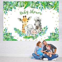 Lofaris Green Leaves And Animals Baby Shower Backdrop for Boy