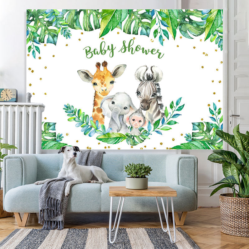 Lofaris Green Leaves And Animals Baby Shower Backdrop for Boy