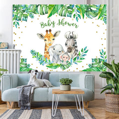 Lofaris Green Leaves And Animals Baby Shower Backdrop for Boy