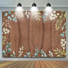 Lofaris Green Leaves Brown Wooden Wall Spring Party Backdrop