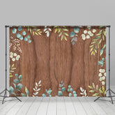 Lofaris Green Leaves Brown Wooden Wall Spring Party Backdrop