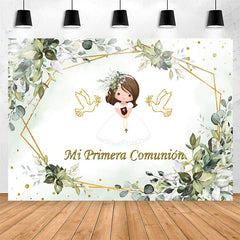 Lofaris Green Leaves Communion Pigeon Girl Baptism Backdrop