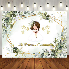 Lofaris Green Leaves Communion Pigeon Girl Baptism Backdrop