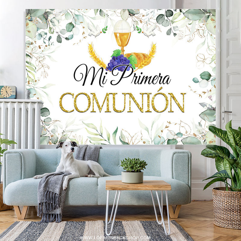 Lofaris Green Leaves Mi Primera Comuni¨®n Baby Shower Backdrop