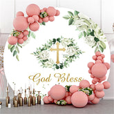 Lofaris Green Leaves Round Gold Glitter Baby Shower Backdrop