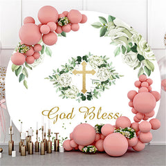 Lofaris Green Leaves Round Gold Glitter Baby Shower Backdrop