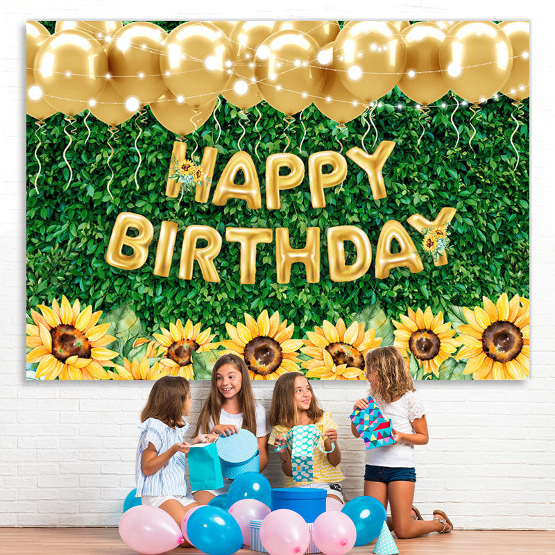 Lofaris Green Leaves Sunflower Gold Balloon Birthday Backdrop