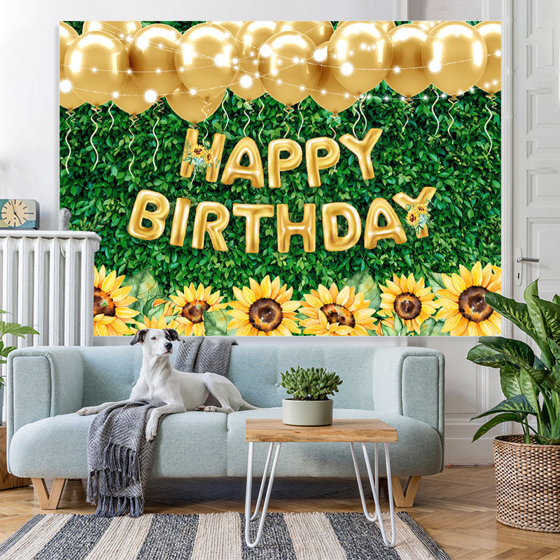 Lofaris Green Leaves Sunflower Gold Balloon Birthday Backdrop
