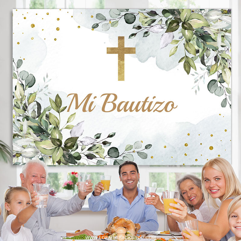 Lofaris Green Mi Bautizo Theme Christening Backdrop For Kid