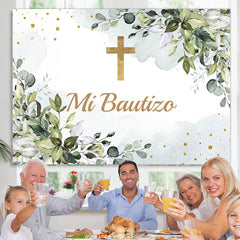 Lofaris Green Mi Bautizo Theme Christening Backdrop For Kid