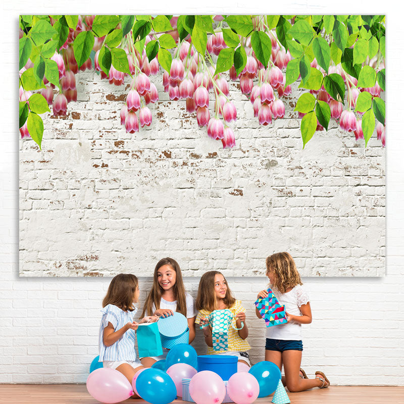 Lofaris Green Pink Tulips On The White Bricks Spring Backdrop