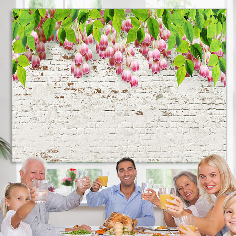 Lofaris Green Pink Tulips On The White Bricks Spring Backdrop