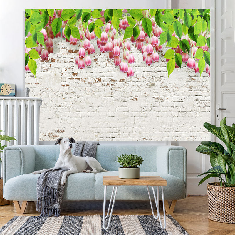 Lofaris Green Pink Tulips On The White Bricks Spring Backdrop