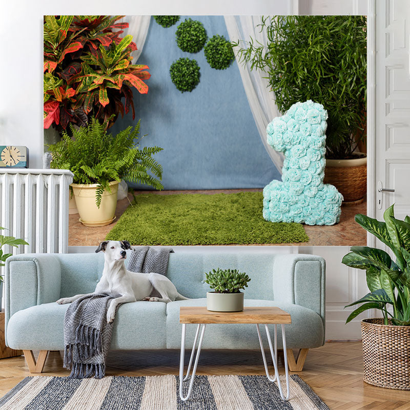 Lofaris Green Plant Grass First Birthday Photo Backdrop for Party