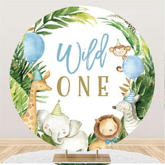 Lofaris Green Plant With Animal Wild One Birthday Round Backdrop