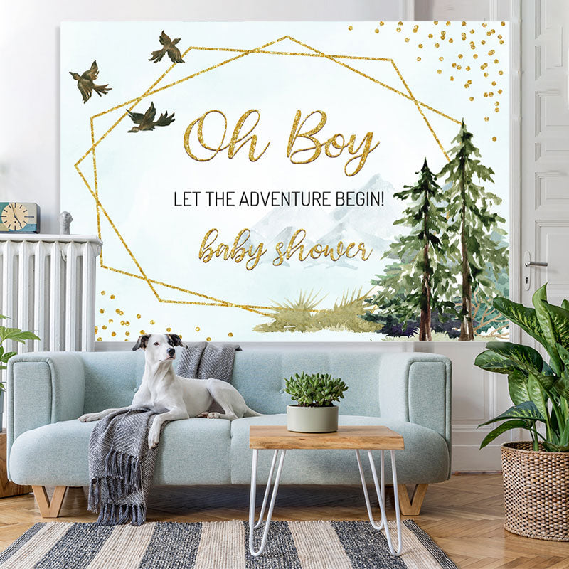 Lofaris Green Plants And Birds Glitter Backdrop For Baby Shower