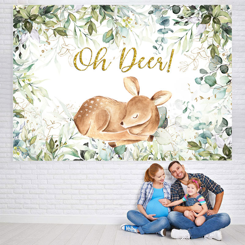 Lofaris Green Plants Oh Deer Baby Shower Backdrop For Boys
