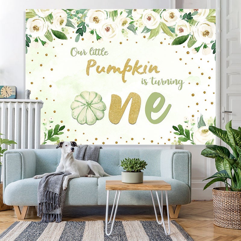 Lofaris Green pumpkin Flowers 1st birthday backdrop decorations