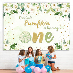 Lofaris Green pumpkin Flowers 1st birthday backdrop decorations