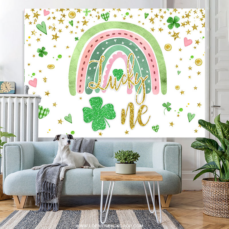Lofaris Green Rainbow Heart Grass Happy Birthday Backdrop