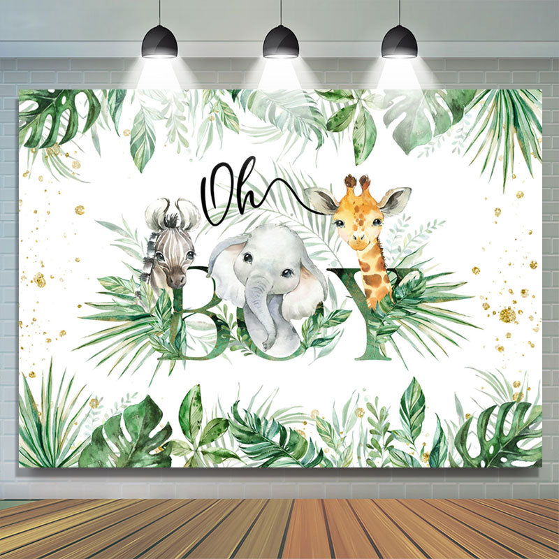 Lofaris Green Safaris Leaf Simple Baby Shower Backdrop For Boy