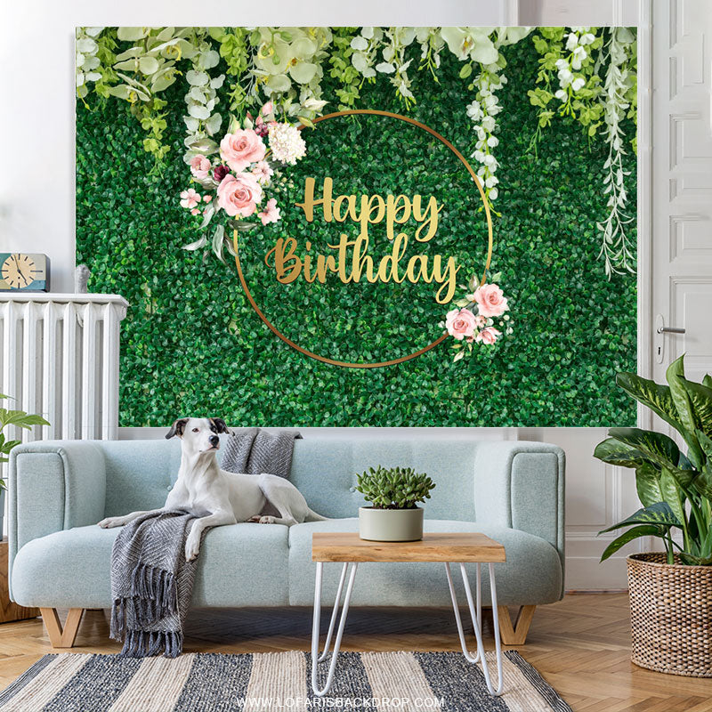Lofaris Green Spring With Floral Happy Birthday Backdrop