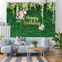 Lofaris Green Spring With Floral Happy Birthday Backdrop