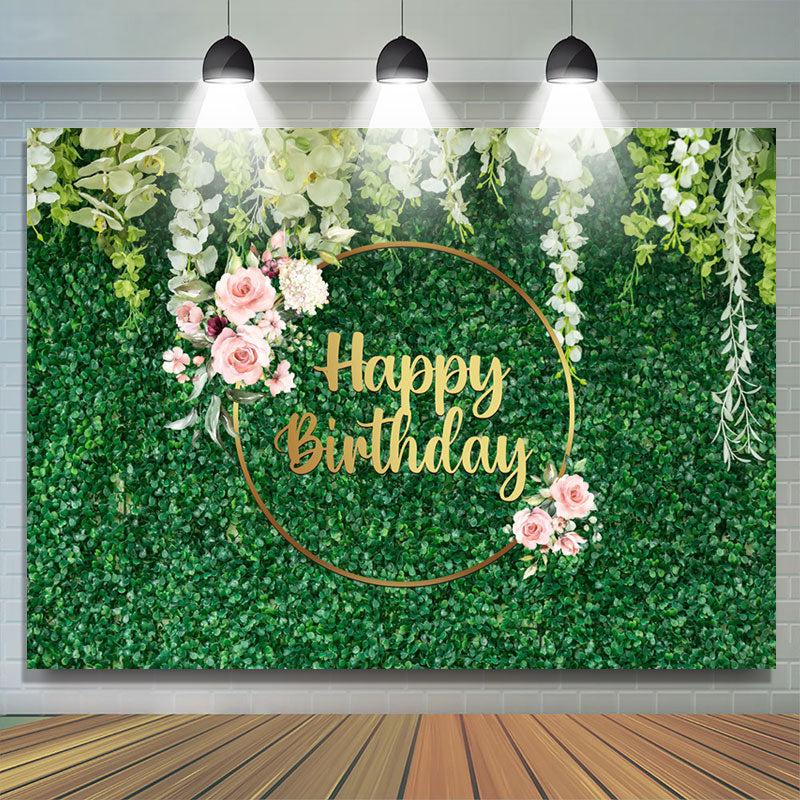 Lofaris Green Spring With Floral Happy Birthday Backdrop