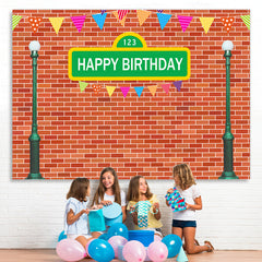 Lofaris Green Street Lamp And Red Brick Happy Birthday Backdrop