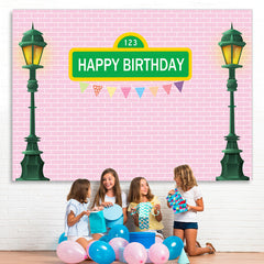 Lofaris Green Street Lamp With Pink Brick Birthday Backdrop
