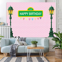 Lofaris Green Street Lamp With Pink Brick Birthday Backdrop