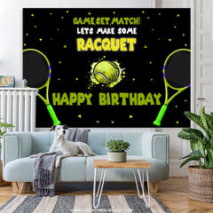 Lofaris Green Tennis Racquet Black Happy Birthday Backdrop