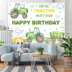 Lofaris Green Tractor Cloud Birthday Party Backdrop For Boy