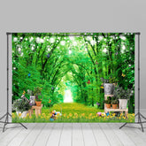 Lofaris Green Tree Alley Easter Eggs Holiday Backdrop