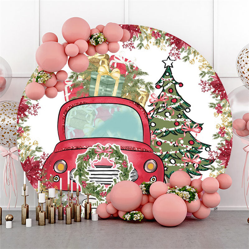 Lofaris Green Tree Red Car Circle Christmas Backdrop For Party