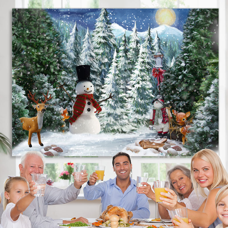 Lofaris Green Tree Snow Mountain And Cute Fawn Winter Backdrop