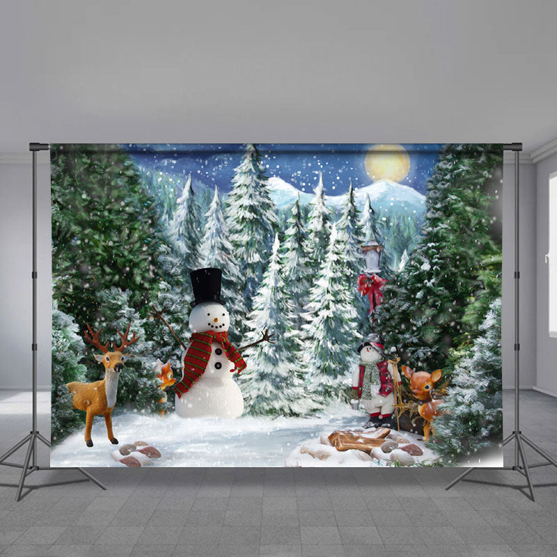 Lofaris Green Tree Snow Mountain And Cute Fawn Winter Backdrop