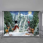 Lofaris Green Tree Snow Mountain And Cute Fawn Winter Backdrop