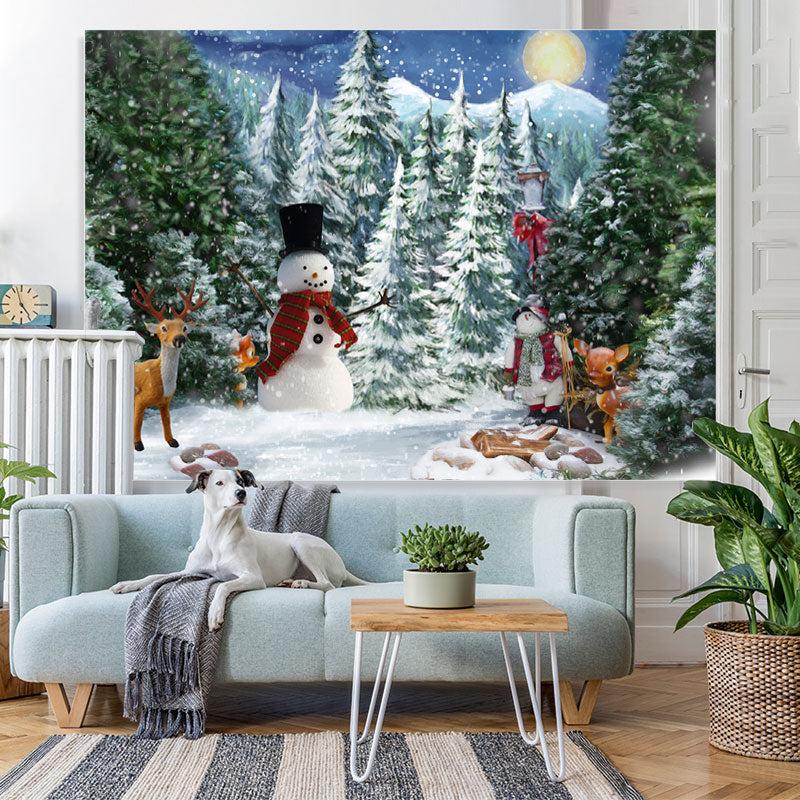 Lofaris Green Tree Snow Mountain And Cute Fawn Winter Backdrop