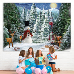 Lofaris Green Tree Snow Mountain And Cute Fawn Winter Backdrop