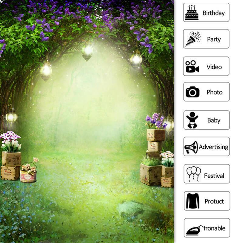 Lofaris Green Trees And Floral Dense Theme Baby Shower Backdrop