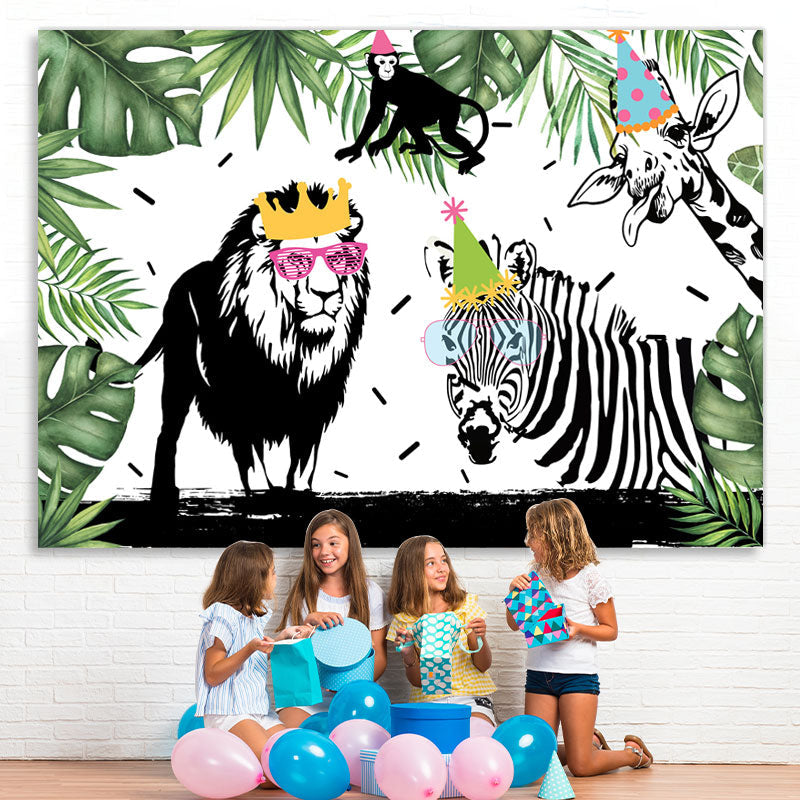 Lofaris Green With Black-White Safaris Theme Birthday Backdrop