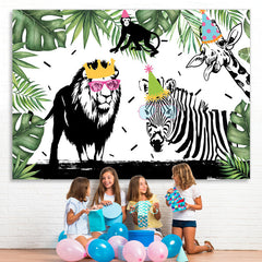 Lofaris Green With Black-White Safaris Theme Birthday Backdrop